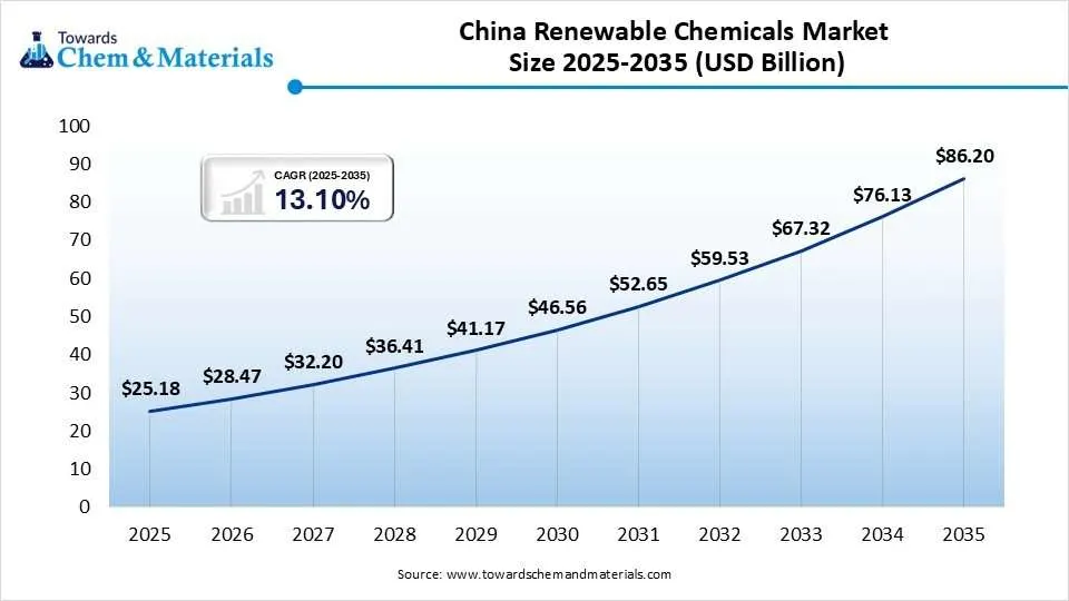China Renewable Chemicals Market Size 2025-2035 (USD Billion) China Renewable Chemicals Market Size 2025-2035 (USD Billion)