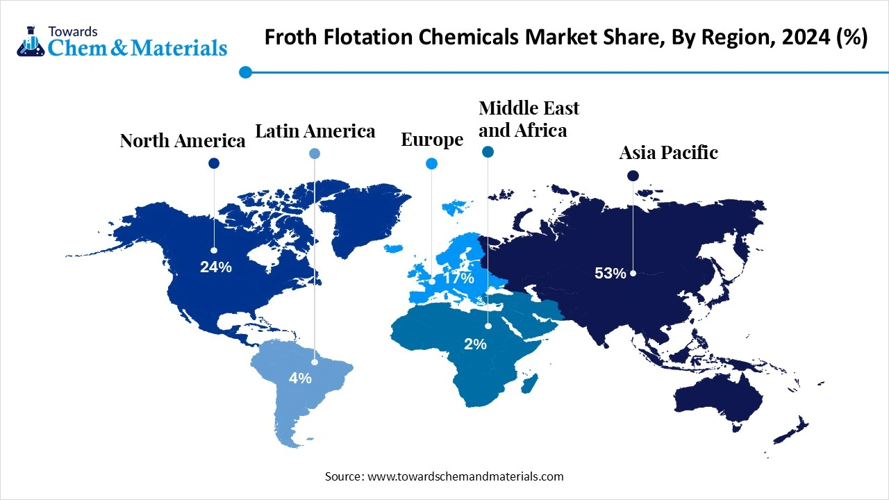 Froth Flotation Chemicals Market Share, By Region, 2024 (%)