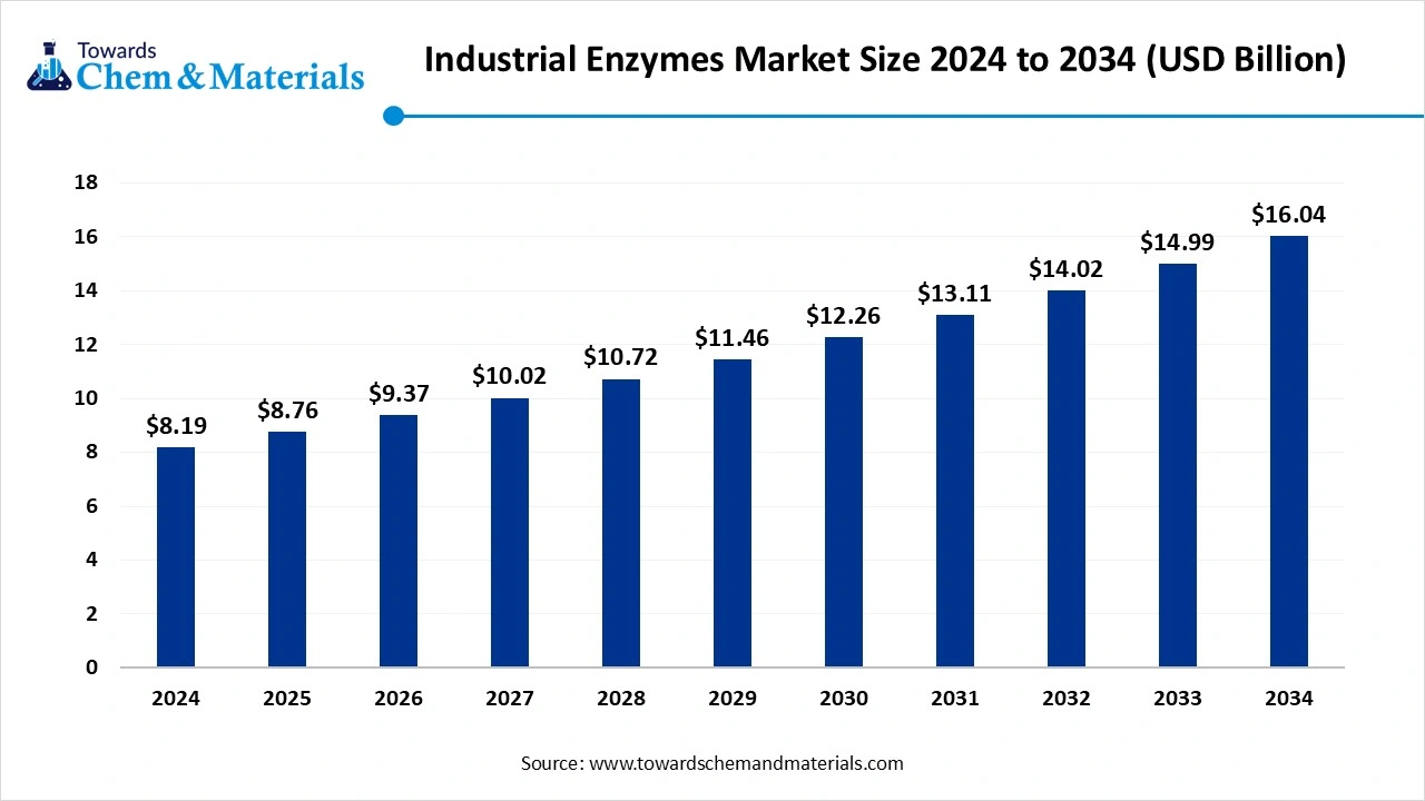 Industrial Enzymes Market Size 2025 to 2034 (USD Billion)
